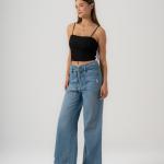 Wide-Leg Light Blue Denim With Drawstring