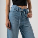 Wide-Leg Light Blue Denim With Drawstring