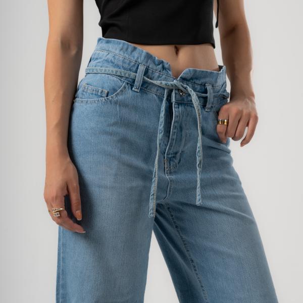 Wide-Leg Light Blue Denim With Drawstring