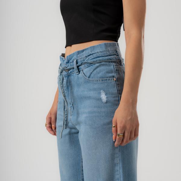 Wide-Leg Light Blue Denim With Drawstring