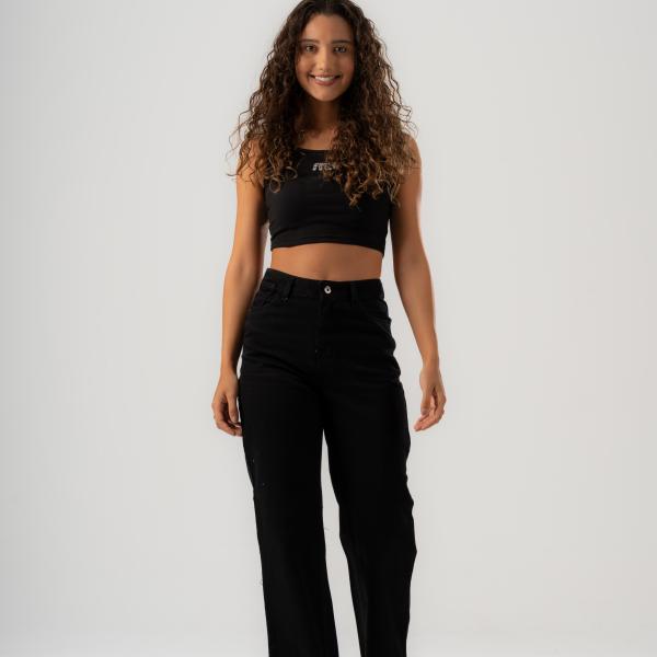 Wide-Leg Black Gabardine