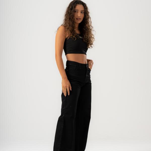 Wide-Leg Black Gabardine