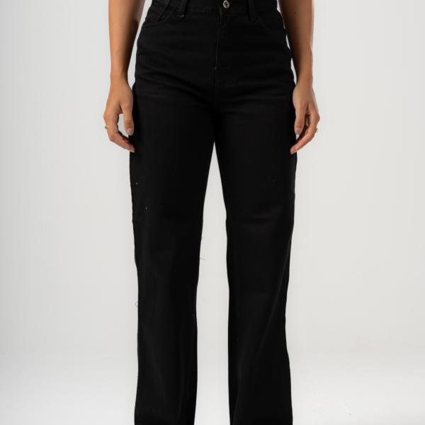 Wide-Leg Black Gabardine