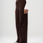 Wide-Leg Brown Gabardine