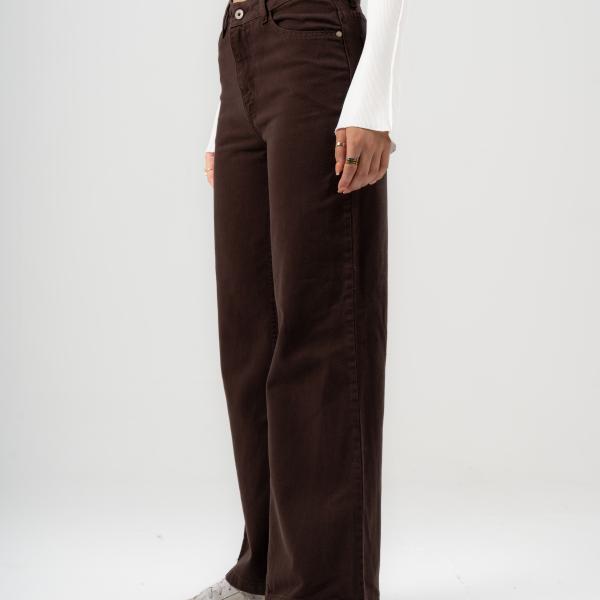 Wide-Leg Brown Gabardine