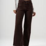 Wide-Leg Brown Gabardine
