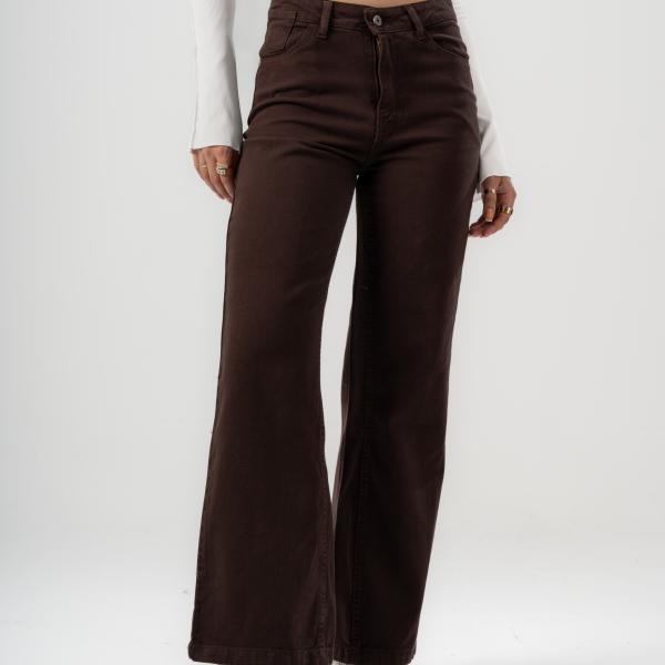 Wide-Leg Brown Gabardine