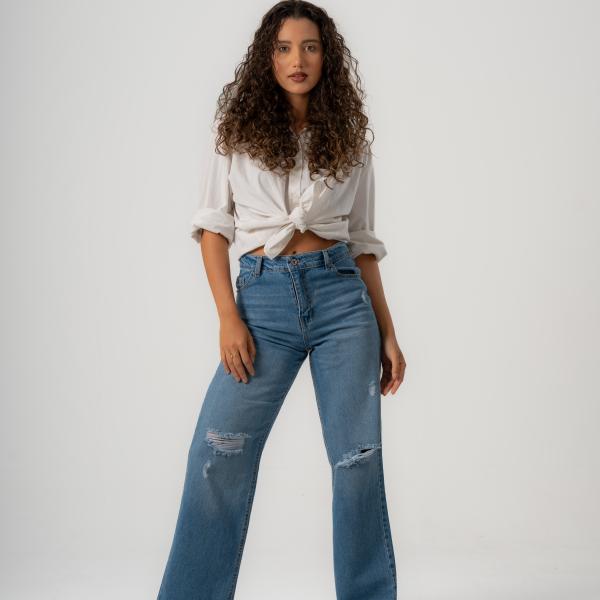 Wide-Leg Dark Rush Ripped Denim