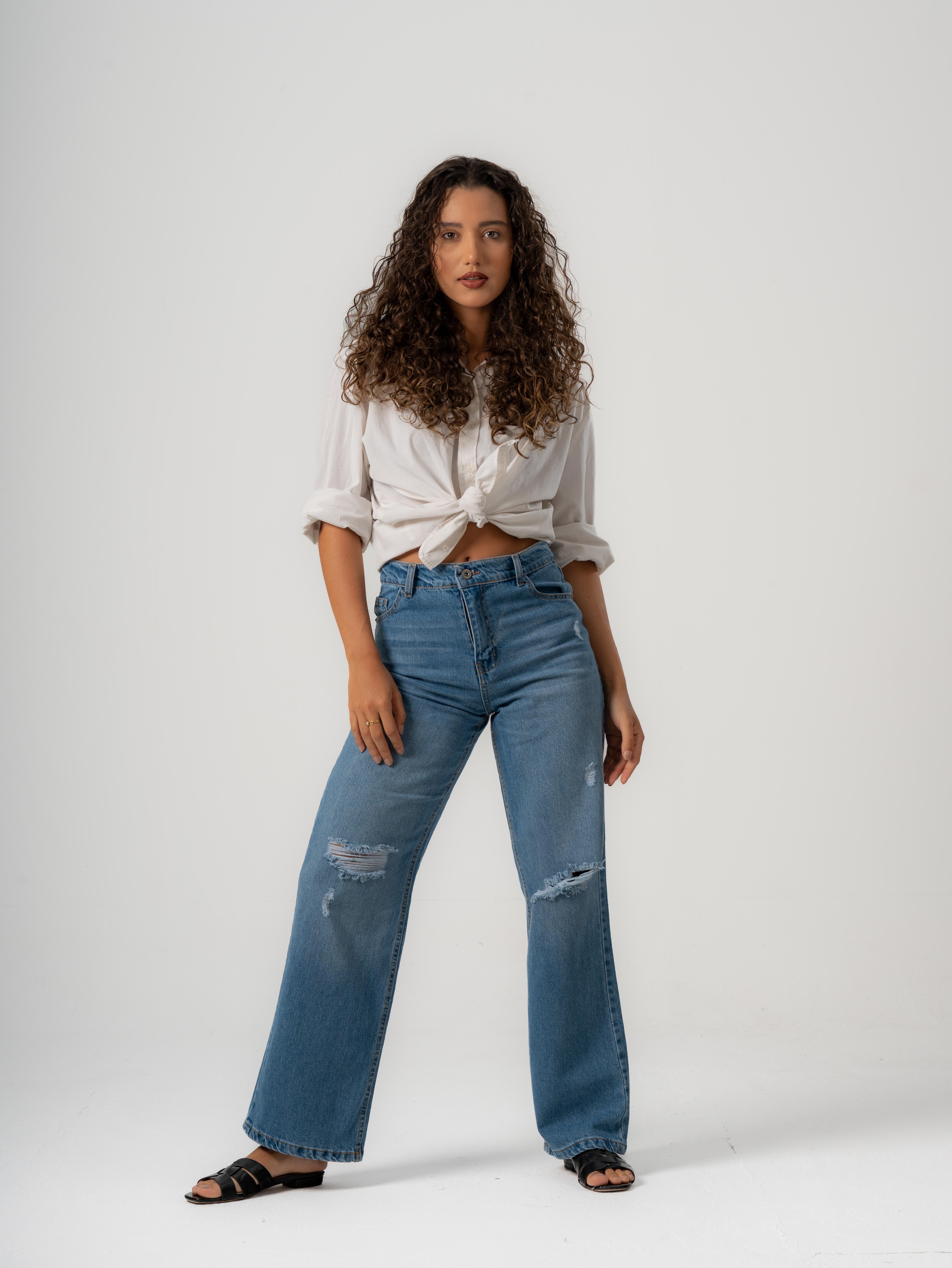 Wide-Leg Dark Rush Ripped Denim