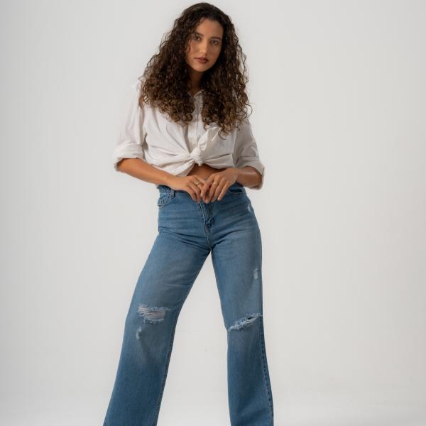 Wide-Leg Dark Rush Ripped Denim