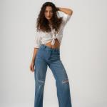 Wide-Leg Dark Rush Ripped Denim