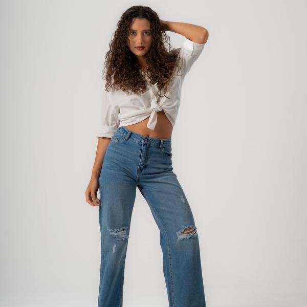 Wide-Leg Dark Rush Ripped Denim