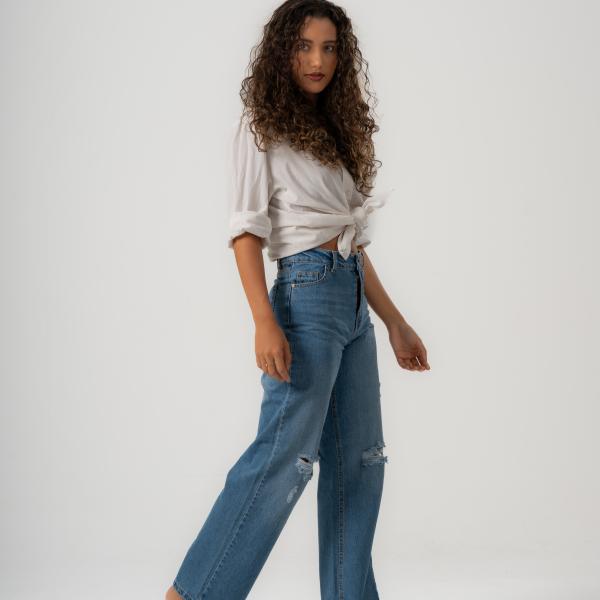 Wide-Leg Dark Rush Ripped Denim