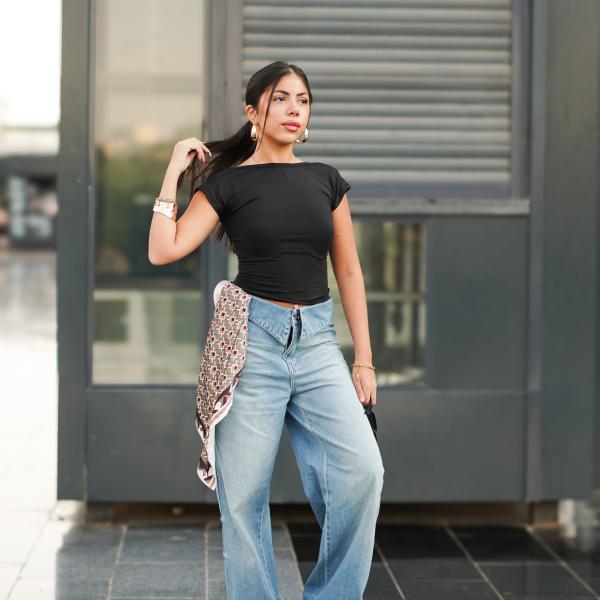 Wide-Leg Light Double Crisp Cuffed Denim