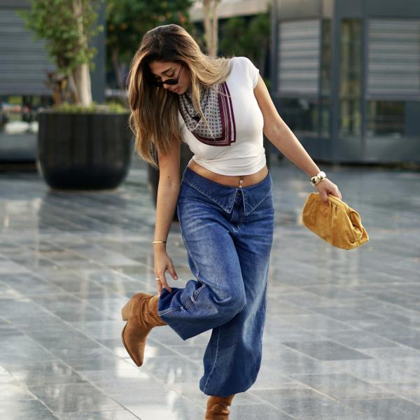 Wide-Leg Dark Double Crisp Denim