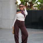 Wide-Leg Brown Gabardine