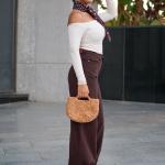 Wide-Leg Brown Gabardine