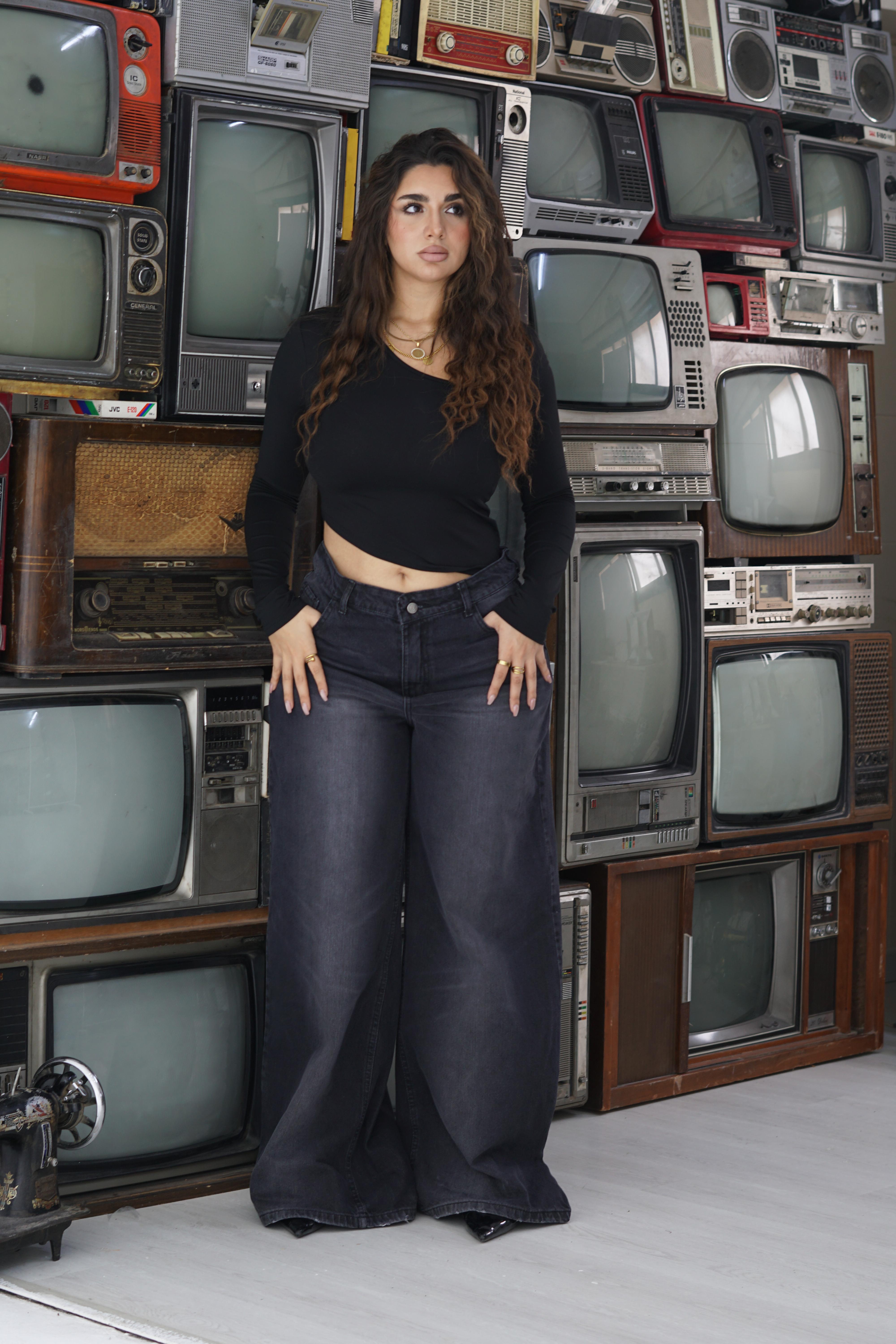 Wide-Loose Charcoal Denim