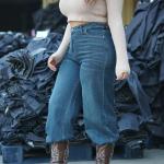 Wide-leg dark washed blue denim