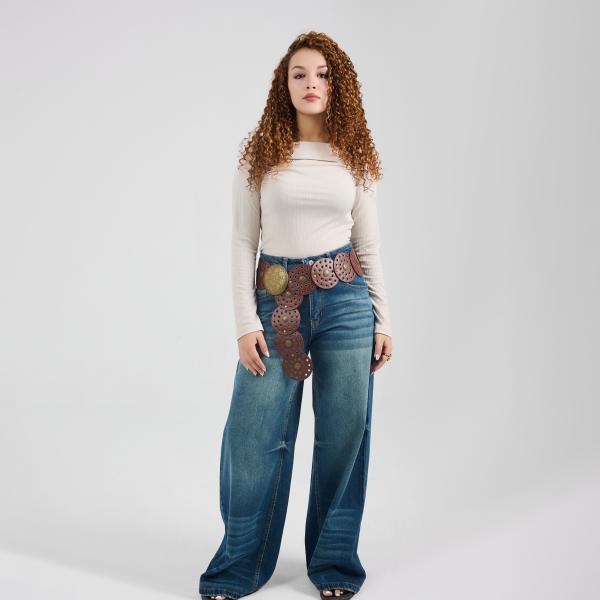 Wide-Leg Dark Blue Washed Denim